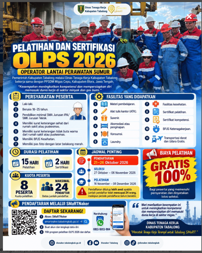 PELATIHAN DAN SERTIFIKASI OPERATOR LANTAI PERAWATAN SUMUR (OLPS) TAHUN 2026